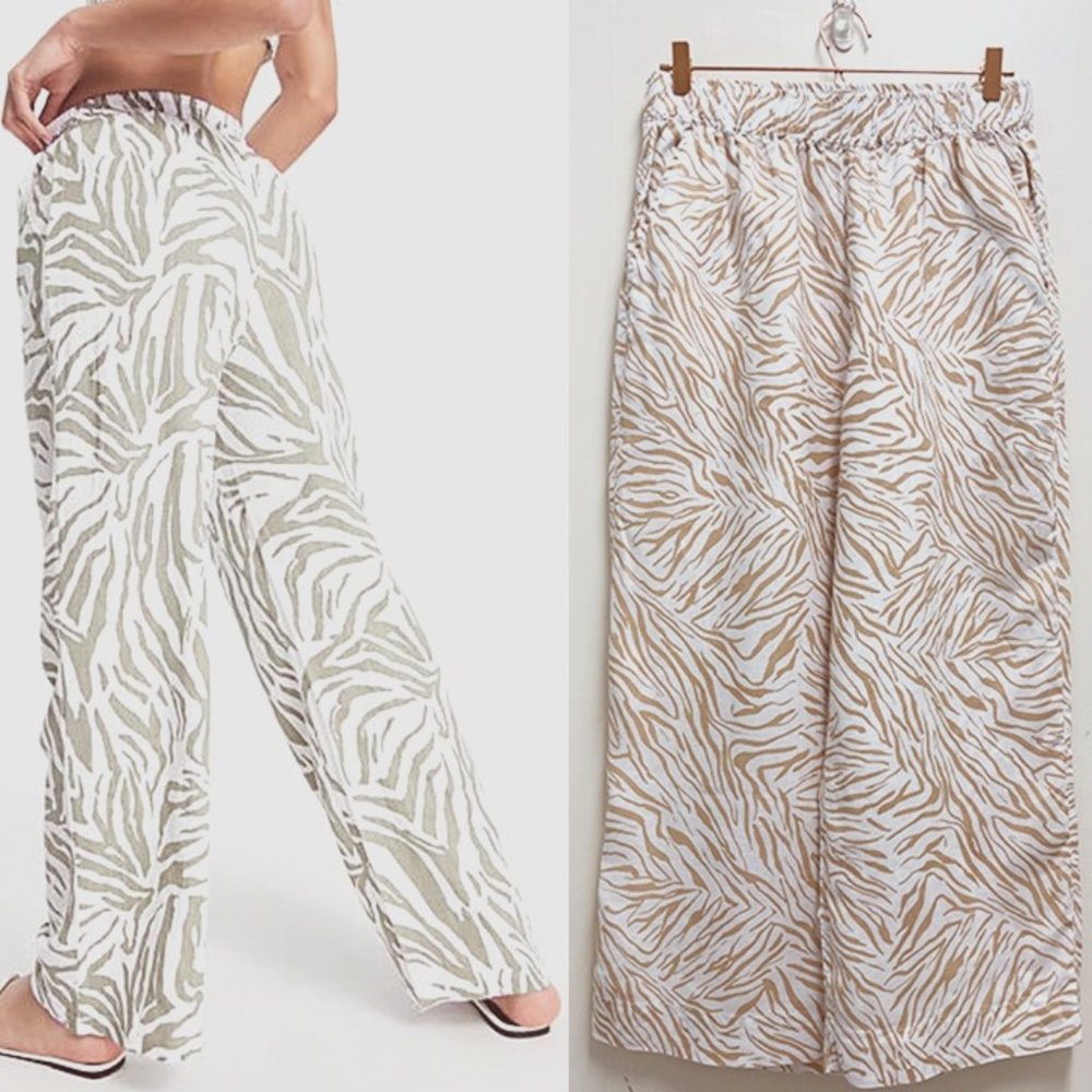 Cynthia Rowley Linen Zebra Striped Wide Leg Pants